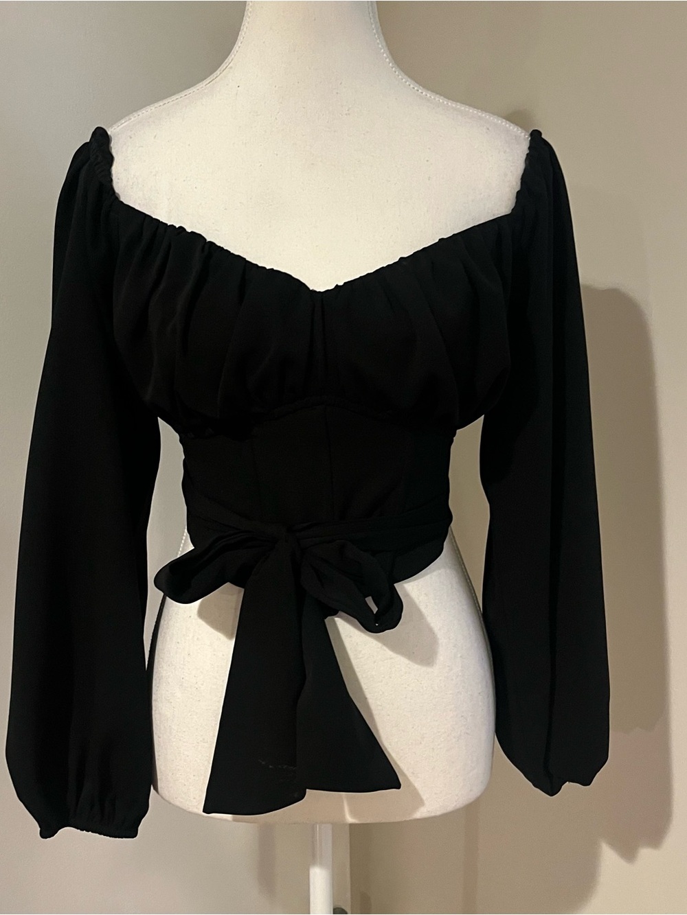 His & Hers Black Tie-Front Milkmaid Blouse with Corset Bustier